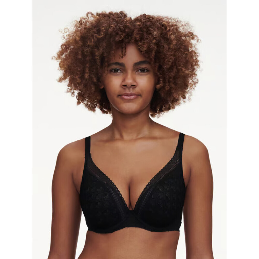 Chantelle Ace T-Shirt Bra Women's 36H Black Lace Plunge Adjustable Strap GBO1154